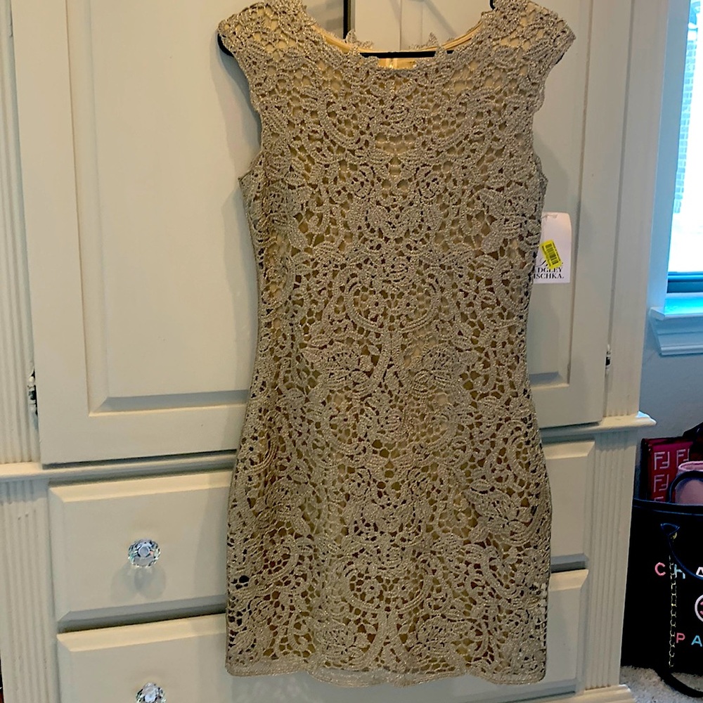 Badgley Mischka gold dress. NWT